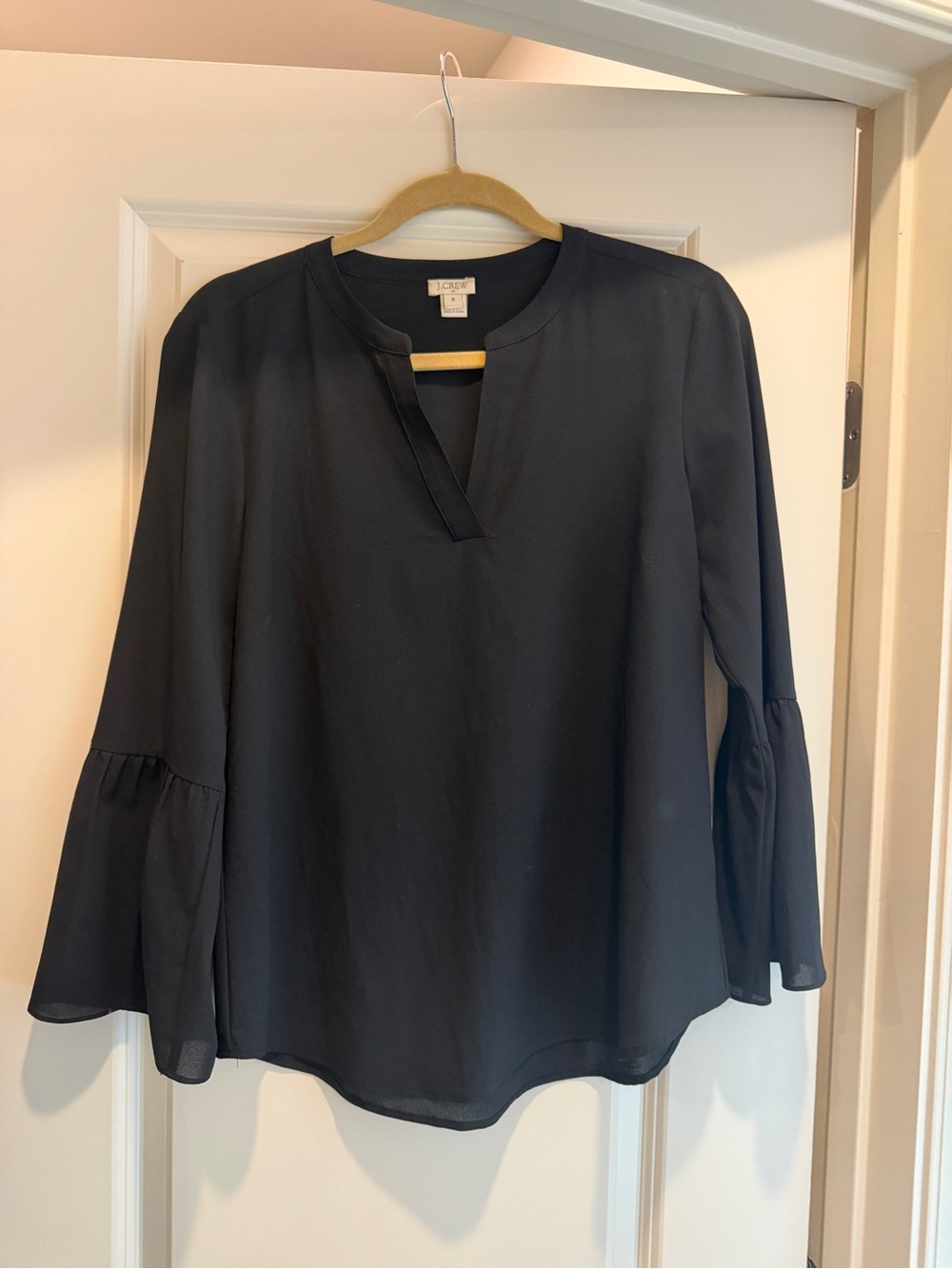 J. Crew Black Split-Neck Bell-Sleeve Blouse